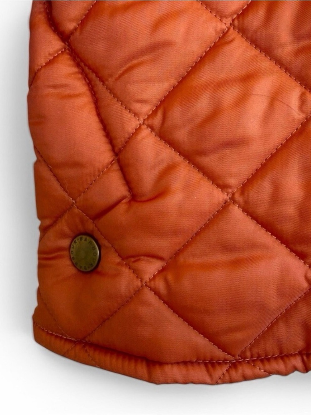 Barbour Orange Quilted Lightweight Jacket with Brown Corduroy Collar - Picture 8 of 10